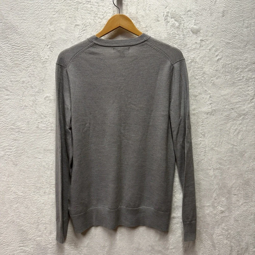 Banana Republic Extra Fine Merino Wool Sweater Mens Large Gray V-Neck Pullover